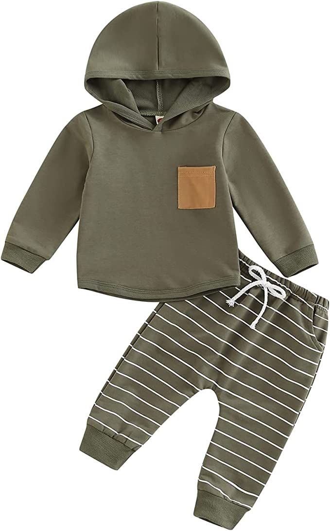 Baby Boys Clothes 3 6 9 12 18 24M 3T Pants Set Hooded Patchwork Hoodie Striped Sweatpants Fall Wi... | Amazon (US)
