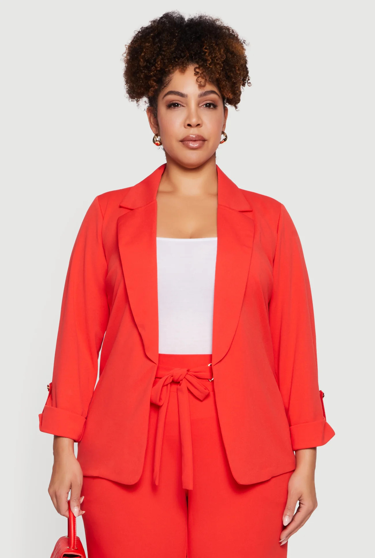 Plus Size Crepe Knit Long Sleeve Open Front Blazer | Rainbow Shops