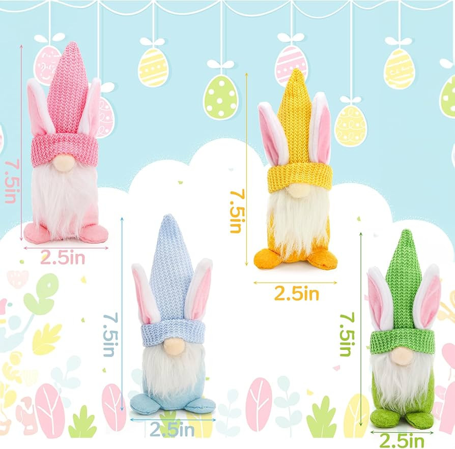 YOUEON 4 Pack Easter Bunny Gnomes Spring Gift, 7.5 Inch Handmade Easter Gnomes Decorations for Ho... | Amazon (US)
