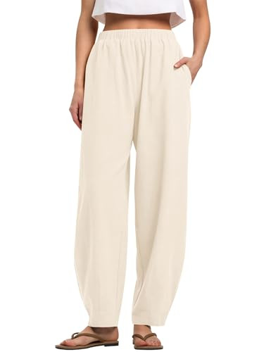 LOMON Linen Barrel Pants Women Wide Leg Palazzo Summer Baggy Harem Pants | Amazon (US)