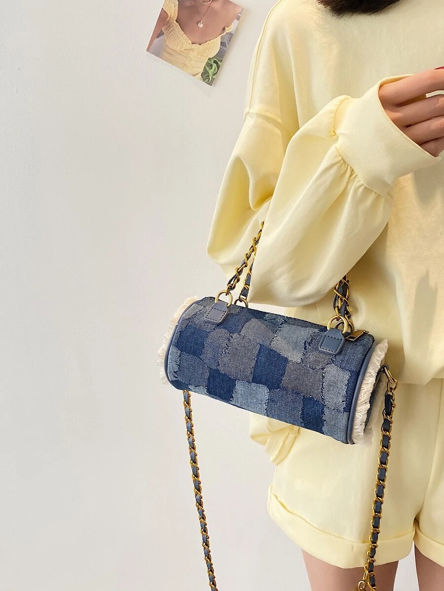 Fringe Decor Patchwork Boston Bag | SHEIN