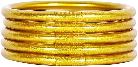 Glitter Jelly Bangle Bracelet Set - Gold Powder Lining Fashion Jewelry - Lightweight Cute Bracele... | Amazon (US)