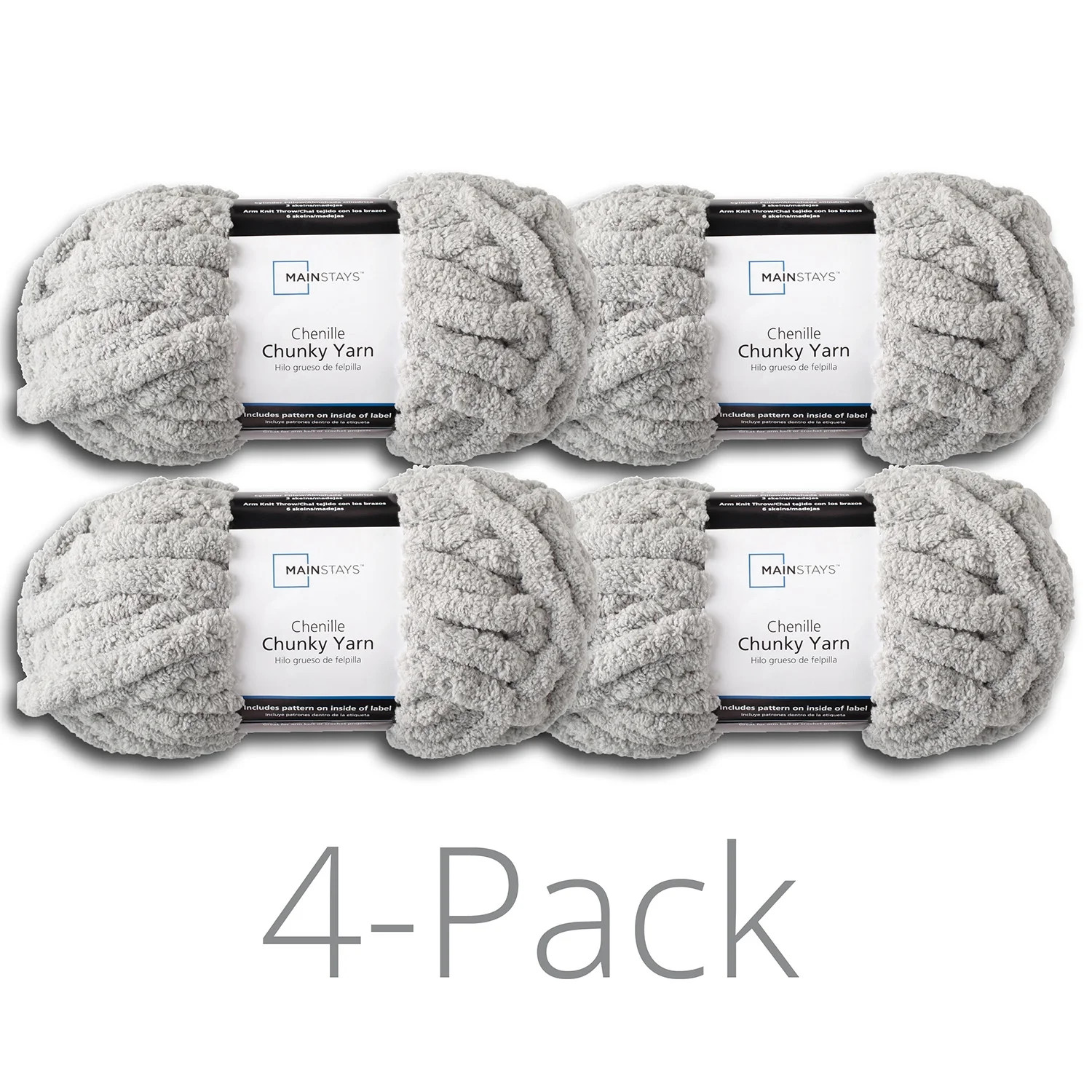 Mainstays Chunky Chenille Yarn, 31.7 yd, Soft Silver, 100% Polyester, Super Bulky, Pack of 4 | Walmart (US)