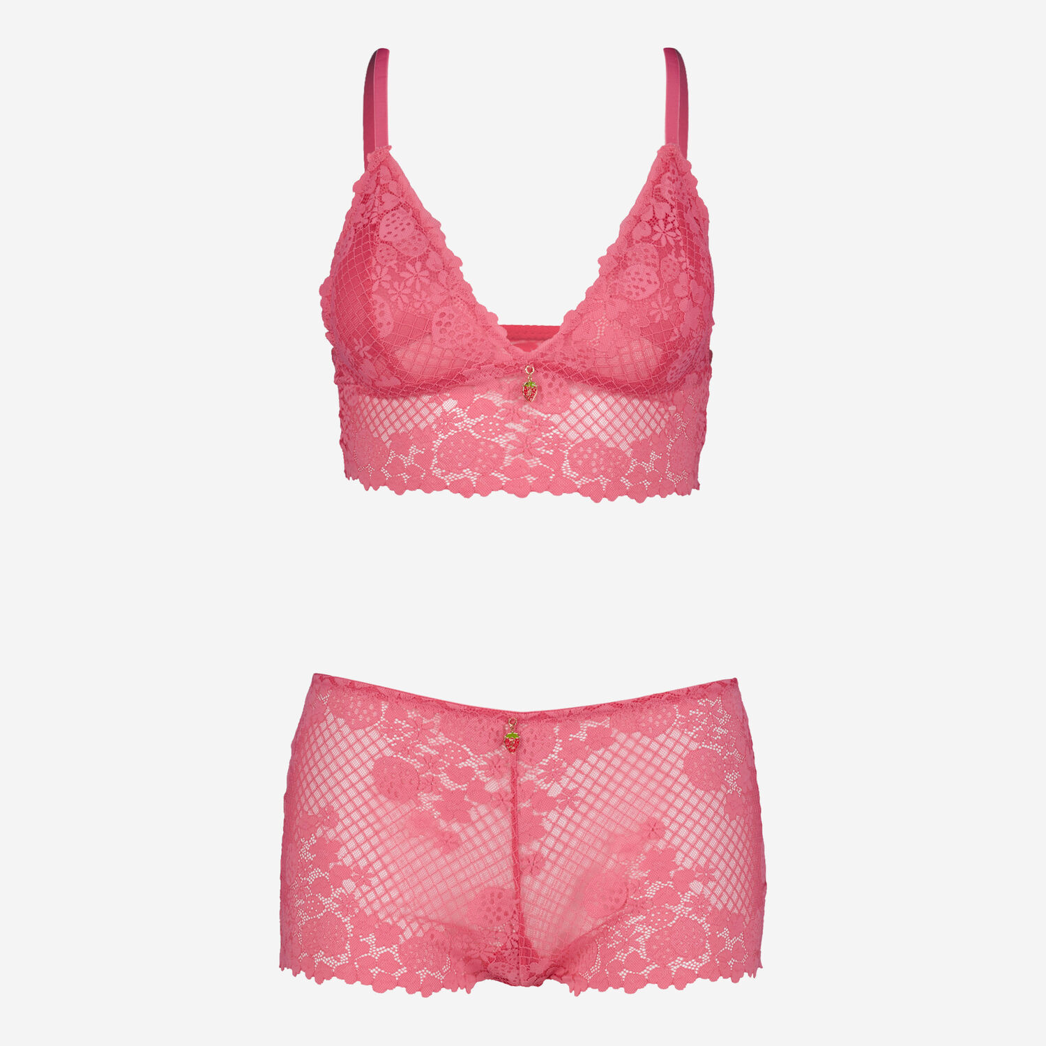 Two Piece Pink Strawberry Patterned Lace Lingerie Set | TK Maxx