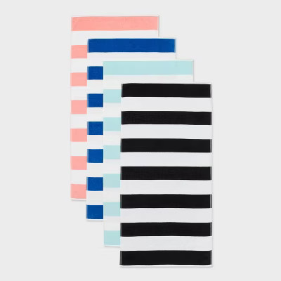 4pk Family Bundle Striped Beach Towel Set Black/Teal/Blue/Peach - Sun Squad™ | Target
