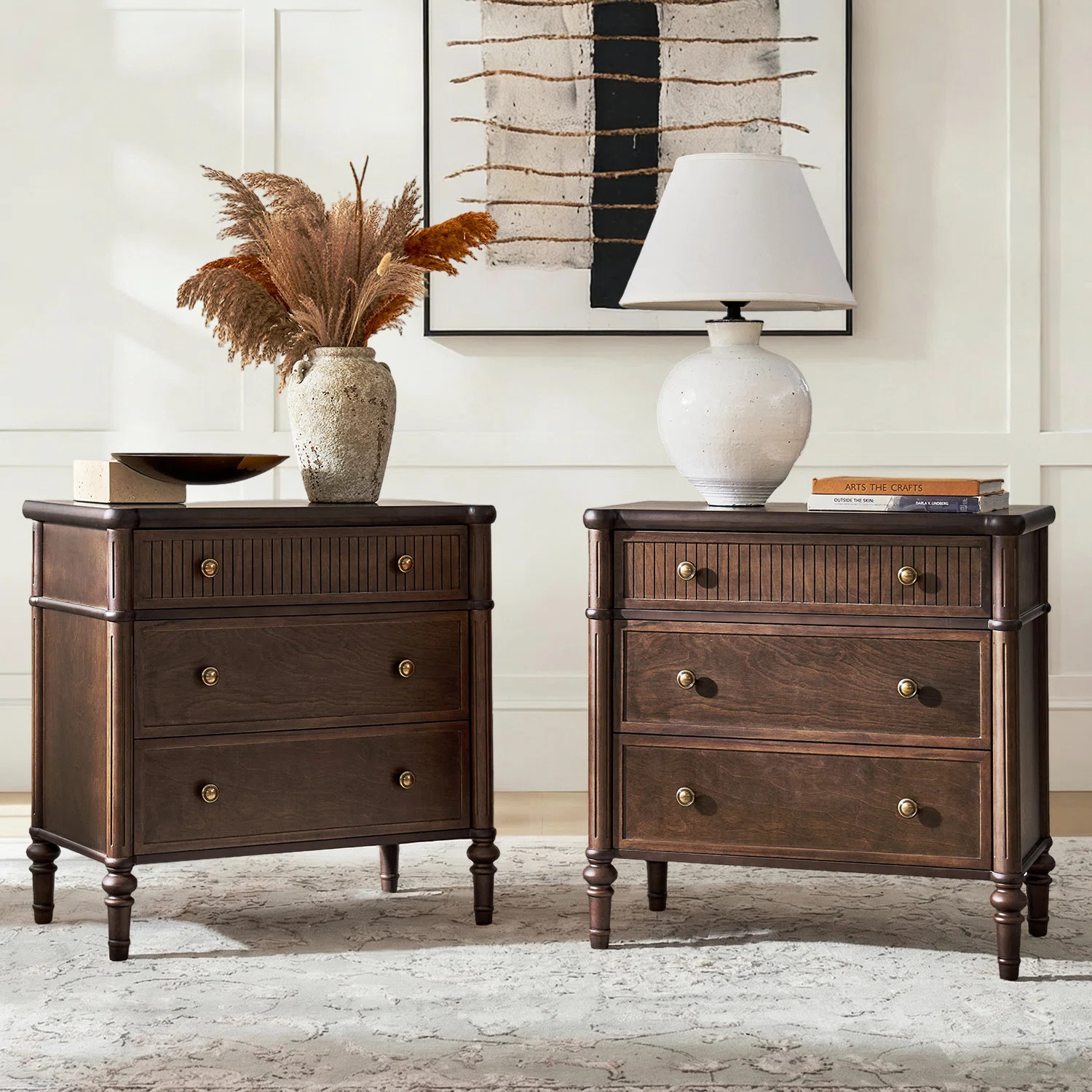 Kaybri Transitional 28"W 3-Drawer Nightstand with Built-In Power Outlets (Set of 2) | Wayfair North America