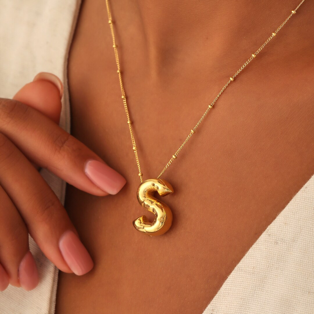 Bubble Letter Necklace, Bubble Jewelry, Initial Necklace, Personalized Necklace Gold, 3d Balloon ... | Etsy (US)