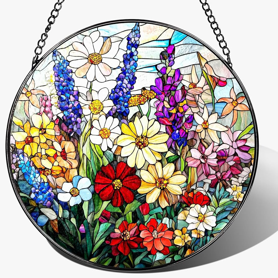 Stained Glass Window Hanging, 8 Inch Wildflower Stained Glass Suncatcher, Suncatchers for Windows... | Amazon (US)