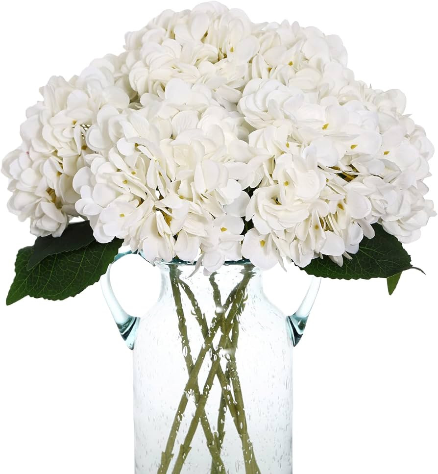 Kimura's Cabin 6pcs White Hydrangea Artificial Flowers Silk Fake Hydrangeas | Amazon (US)