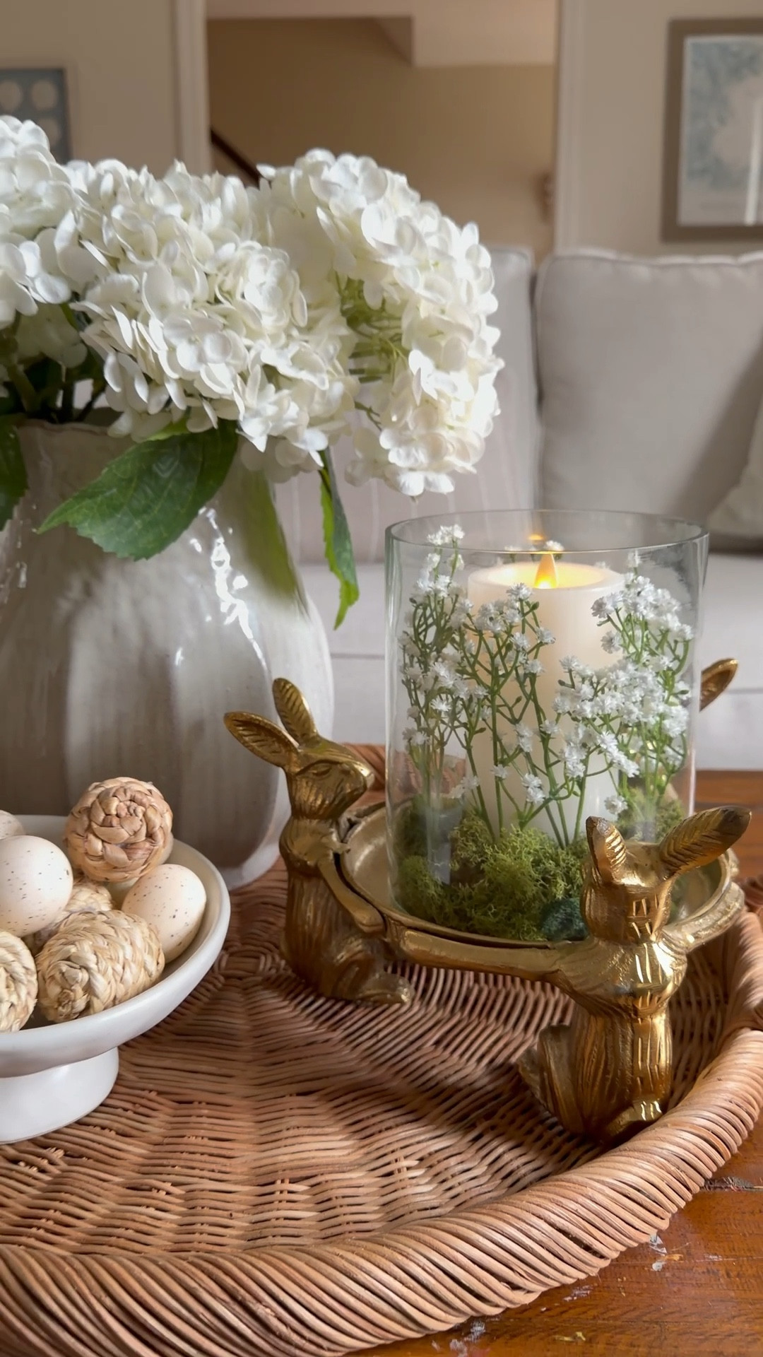 I fell in love with this gold bunny candleholder but felt like it could be better! I added moss and baby’s breath and it was so simple and made it look so much fancier and prettier! You could also swap out the glass hurricane for a vase and turn it into a vase🌸

#LTKSeasonal #LTKHome