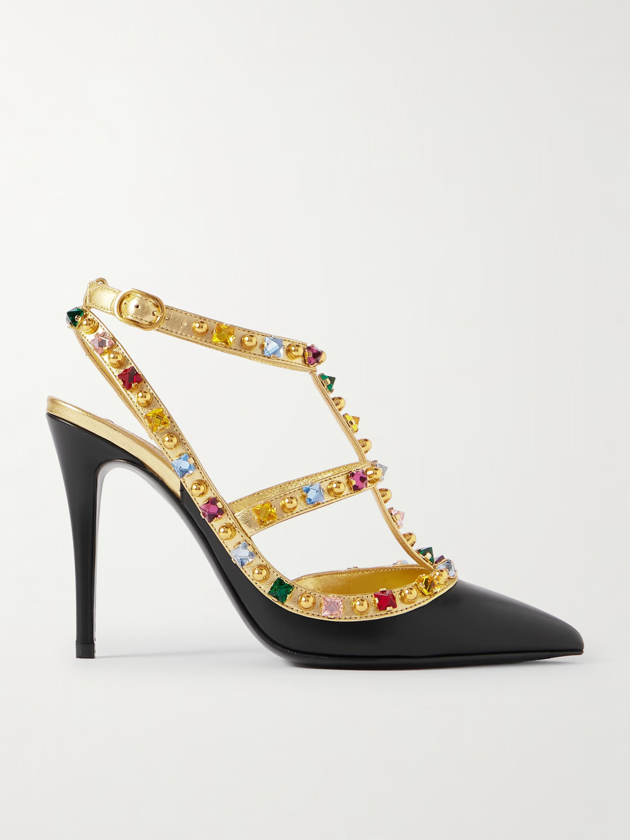 Valentino Garavani - Rockstud 100 Embellished Metallic Leather Pumps - Black | NET-A-PORTER (US)