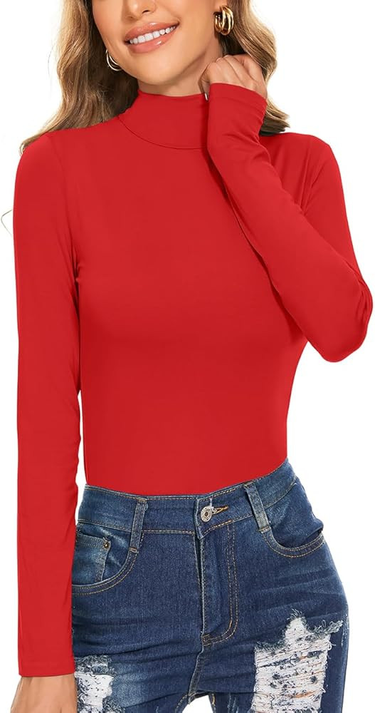Women's Long Sleeve Mock Turtleneck Tops Casual Slim Fitted Lightweight Under Layer Pullover Shir... | Amazon (CA)