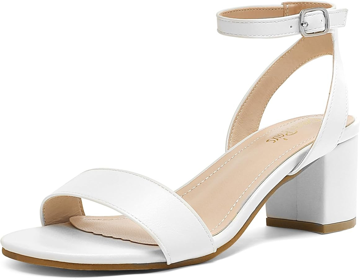 DREAM PAIRS Women's Open Toe Ankle Strap Low Block Chunky Heels Sandals Party Dress Pumps Shoes | Amazon (US)