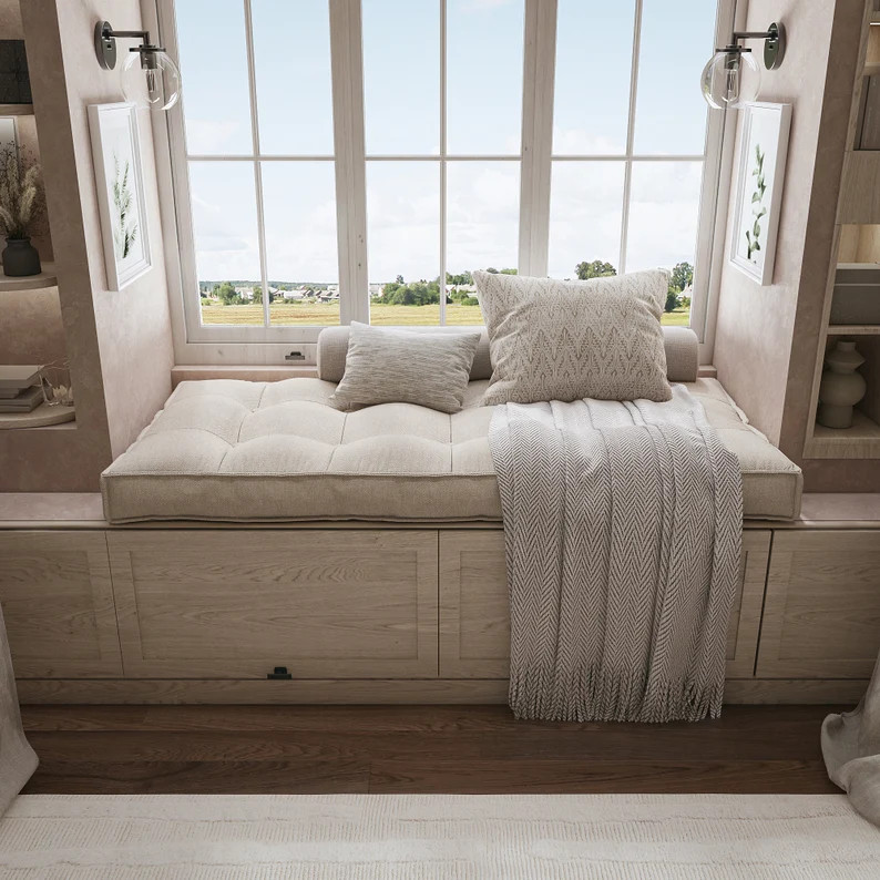 Custom Tufted Cushion, Indoor Bench Cushion, Window Seat Cushion Custom - Etsy | Etsy (US)