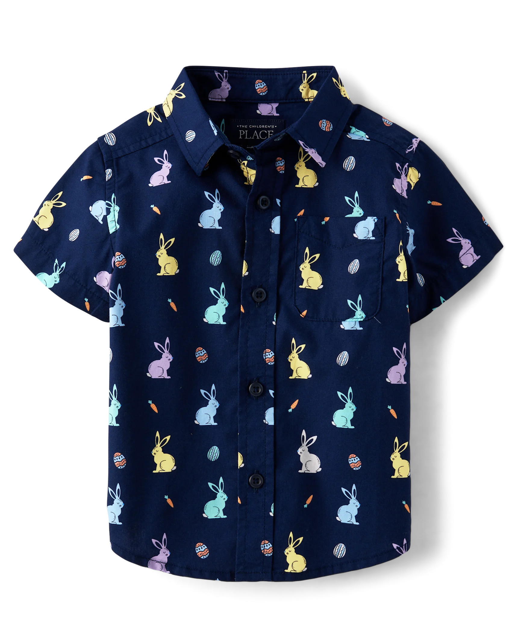 Baby And Toddler Boys Bunny Poplin Button Up Shirt - tidal | The Children's Place