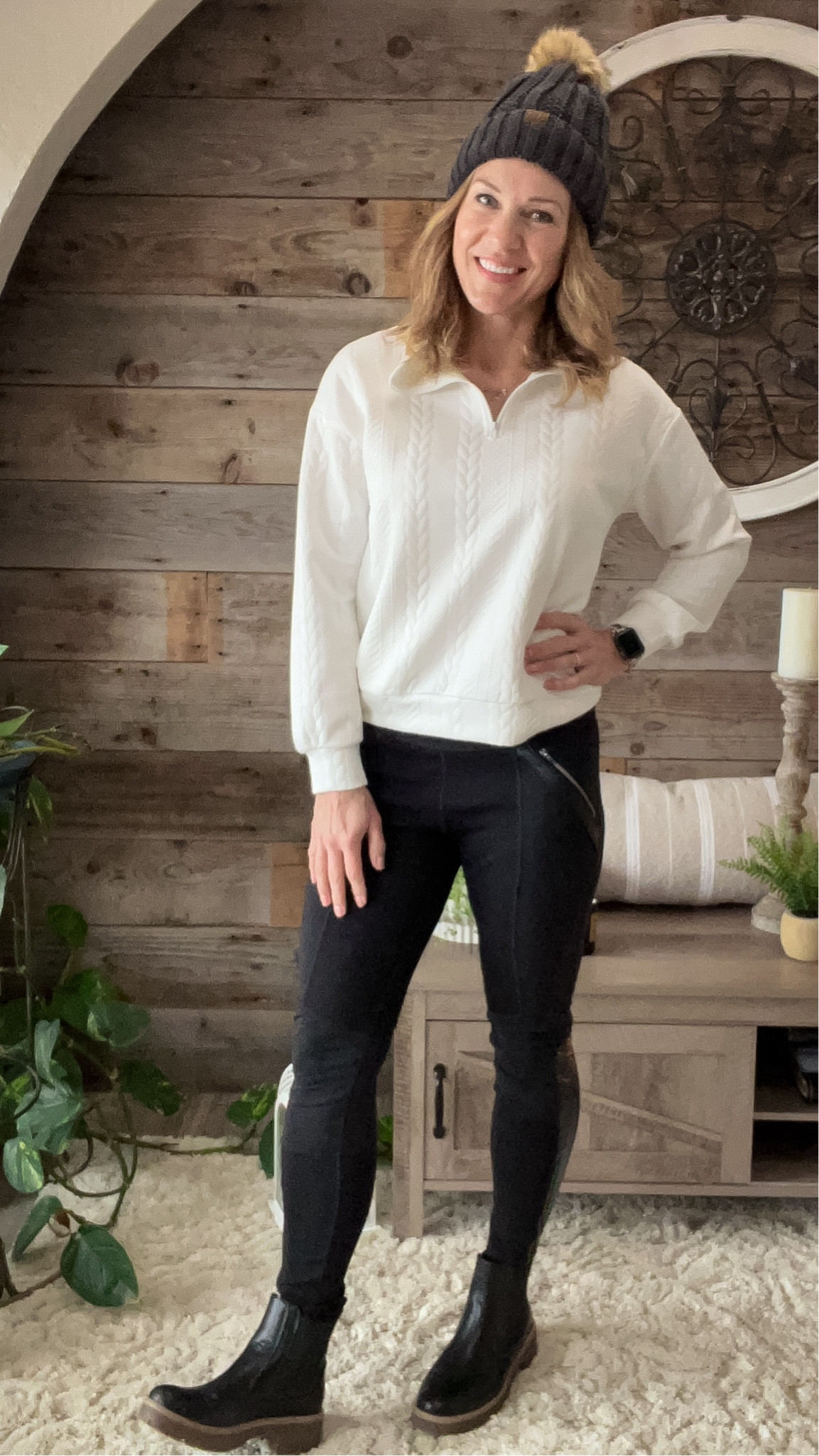 Leggings that feel like leggings but look like you made an effort 😜 Linked two options! This pullover is on sale, two colors. I sized down one, but if you’re still in your slouchy phase, TTS. Boots linked, so good I have brown coming. Jewelry and hat linked as well. 

#LTKsalealert #LTKstyletip #LTKSeasonal