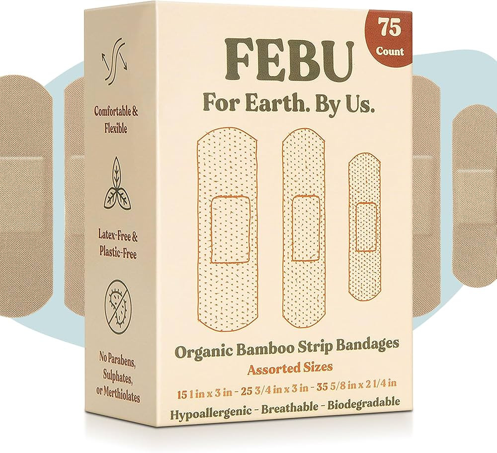FEBU Eco-Friendly Organic Bamboo Fabric Bandages | PFAS Free Flexible Fabric Bandages | Latex Fre... | Amazon (US)