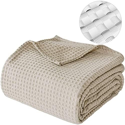 Amazon.com: PHF 100% Organic Cotton Waffle Weave Blanket Queen Size 90" x 90"-Pre-Washed Soft Lig... | Amazon (US)