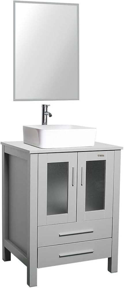 U-Eway 24 Grey Bathroom Vanity,Square Ceramic Sink Combo 1.5 GPM Chrom,Bathroom Vanity Top with S... | Amazon (US)