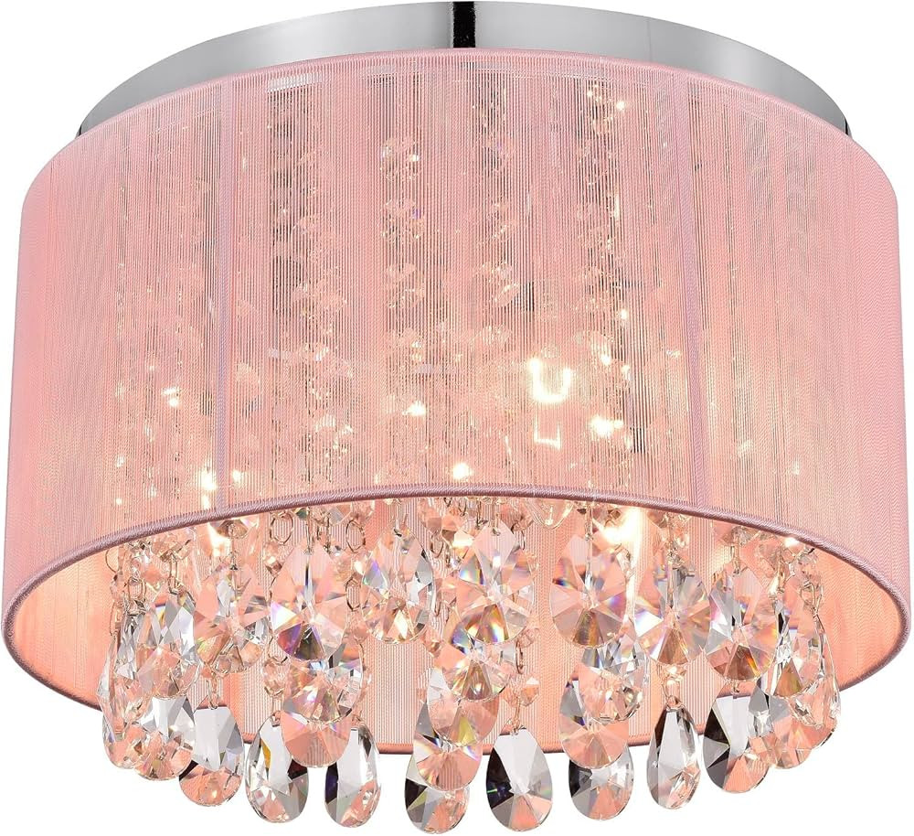 LaLuLa Pink Chandelier Drum Flush Mount Chandelier Crystal Ceiling Light Fixture 3 Light Bedroom ... | Amazon (US)