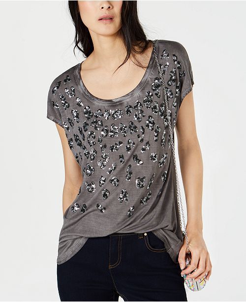 INC International Concepts INC Sequined Leopard T-Shirt, Created for Macy's & Reviews - Tops - Wo... | Macys (US)