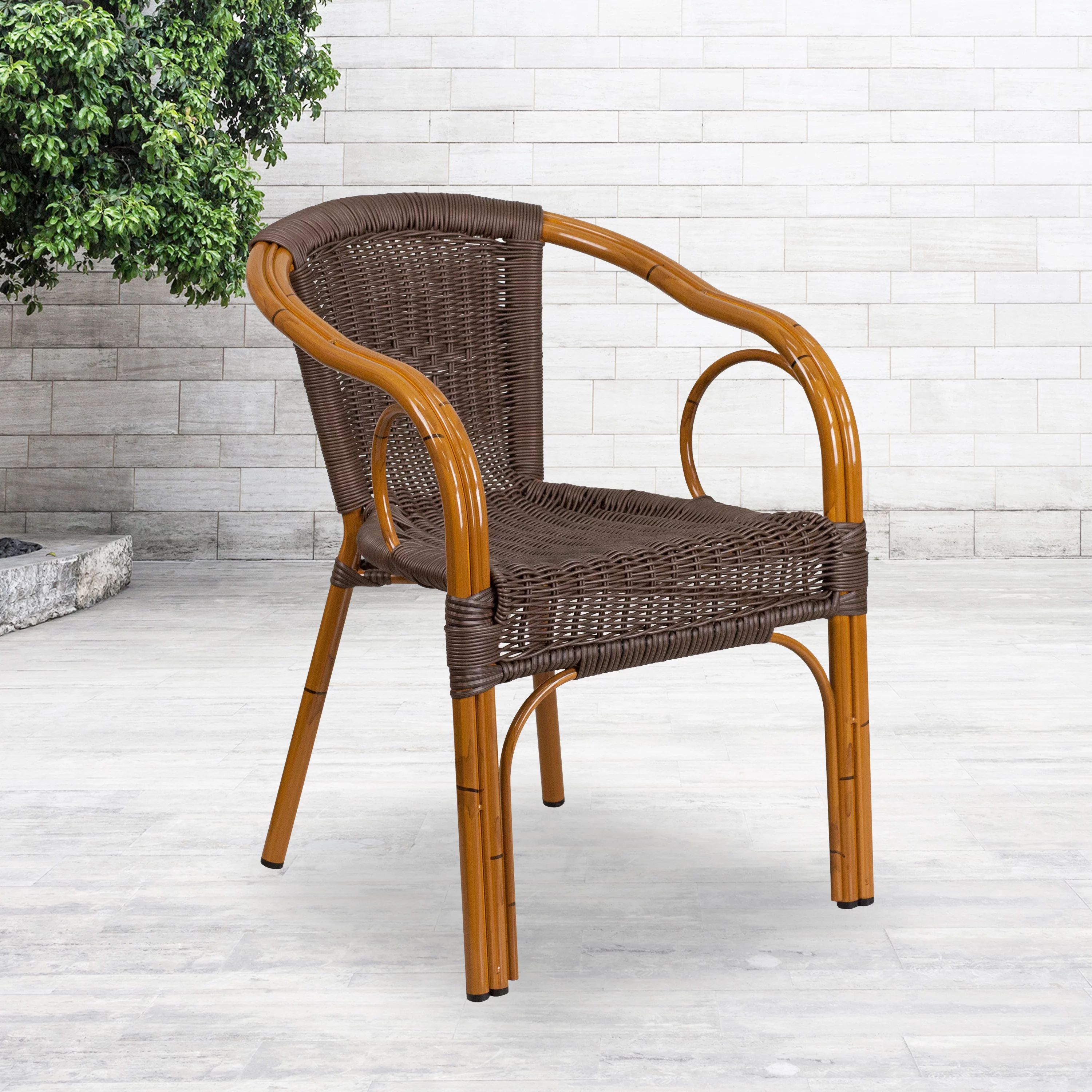 Flash Furniture Cadiz Series Bamboo Patio Chair Dark Brown Rattan/Red Bamboo-Aluminum Frame - Wal... | Walmart (US)