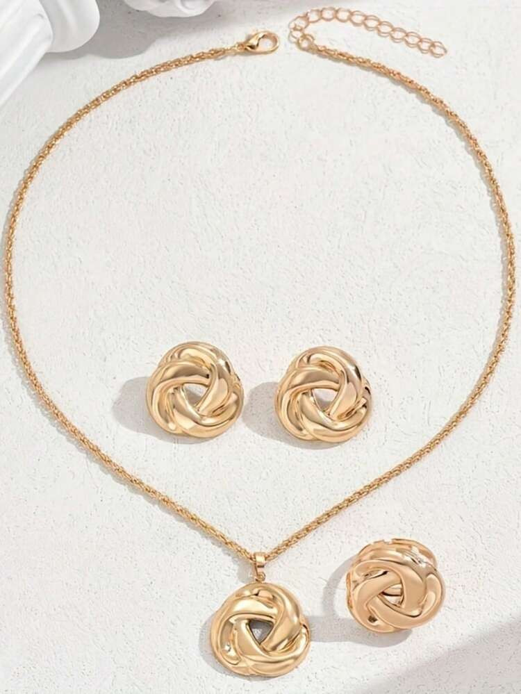 4Pcs Boho-Chic Jewelry Set For Women - Vintage Geometric Necklace, Earrings & Ring Combo, Perfect For Casual Attire Or Parties | SHEIN