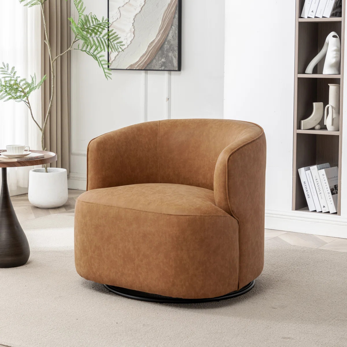 Tybias Faux Leather Swivel Barrel Chair | Wayfair North America