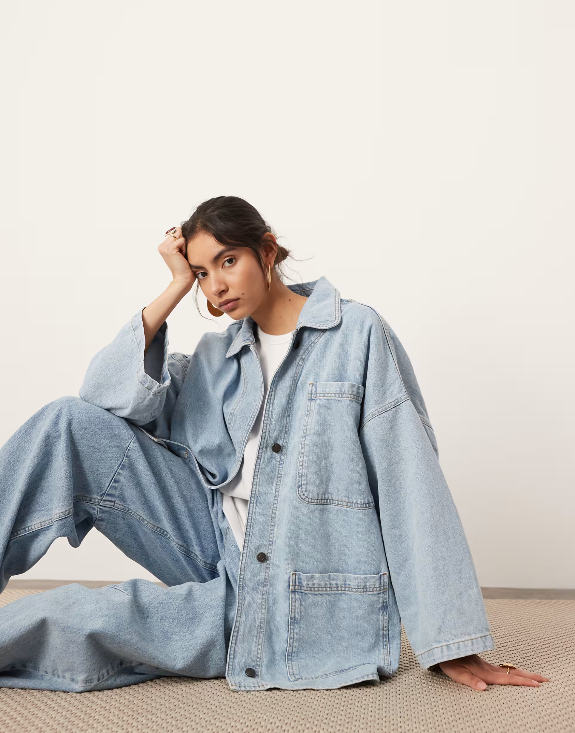 ASOS EDITION oversized mansy denim shacket in bleach blue | ASOS (Global)