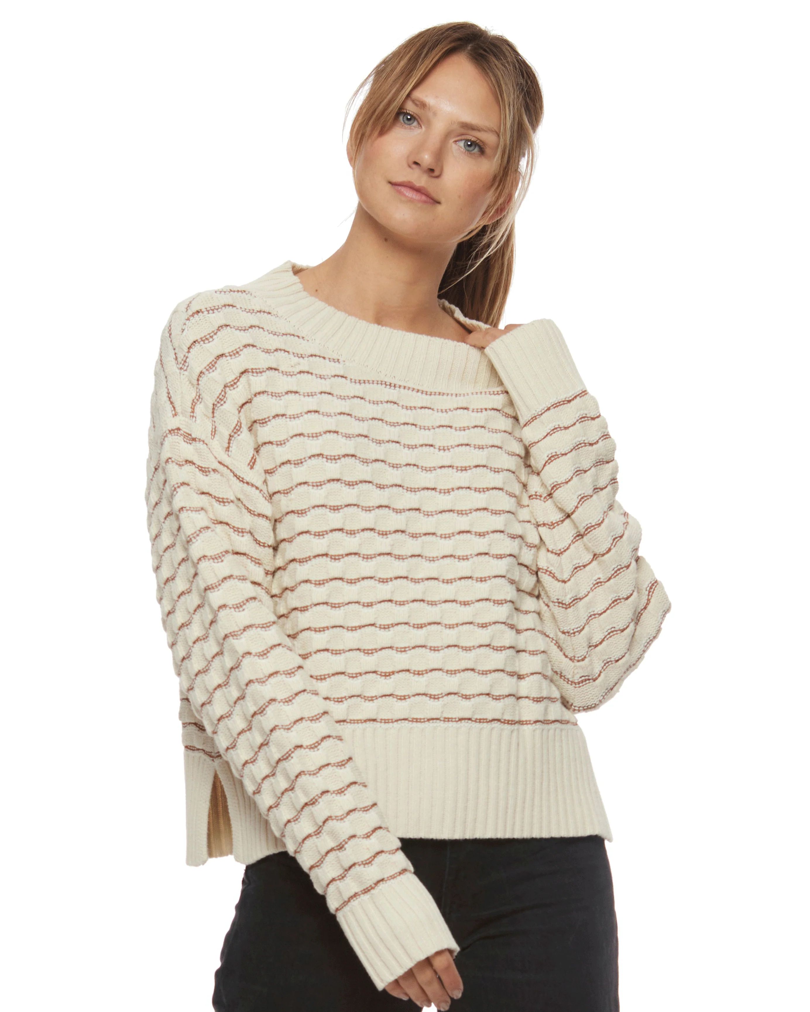 TAYLOR STRIPED CABLE KNIT SWEATER | Flag & Anthem