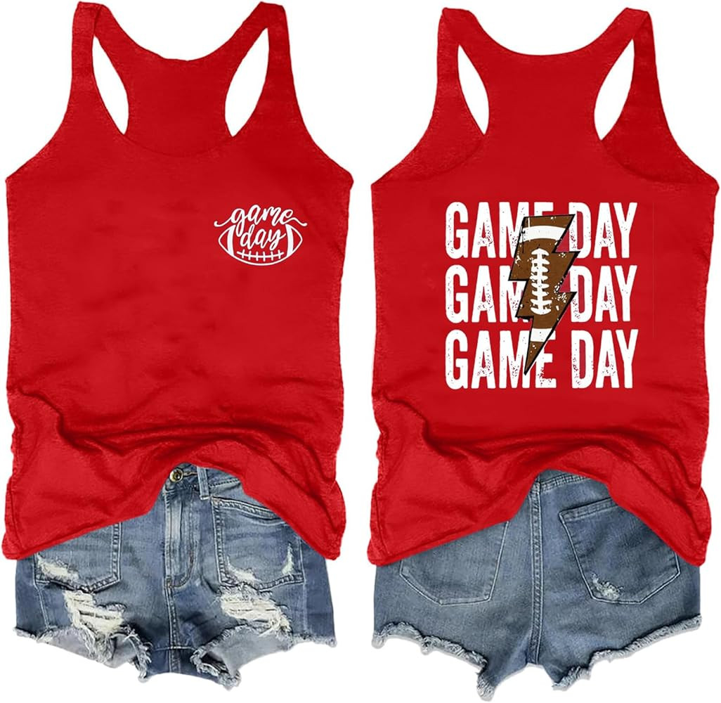 Gameday Outfits Women Cute Football Shirts Sunday Funday Game Day Graphic Tee Tank Tops | Amazon (US)