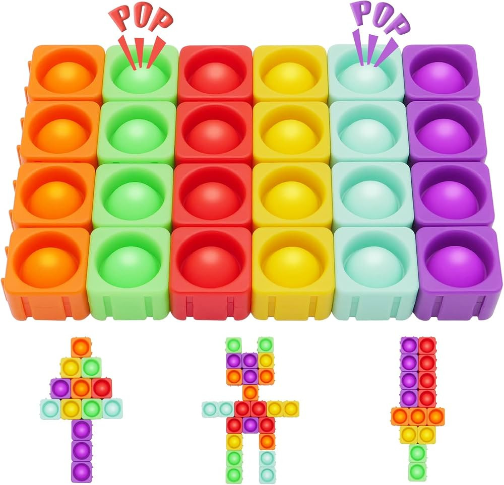 Pop Blocks Fidget Toys, Rainbow Silicone Popper Infinity DIY Building Blocks CVC Words Learning P... | Amazon (US)