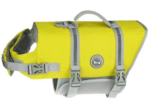 VIVAGLORY Rip Stop Dog Life Vest, Swimming Vest with Handle, Buoyancy for Doggy Puppy, Dog Life Jacket for Swimming & Boating, L, Yellow Grey | Amazon (US)
