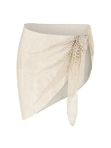 ZAFUL Sarong Coverups for Women Beach Vacation Fishnet See Thru Tie Side Bathing Suit Cover Up Mini Skirt (1-Light Coffee, One Size) | Amazon (US)