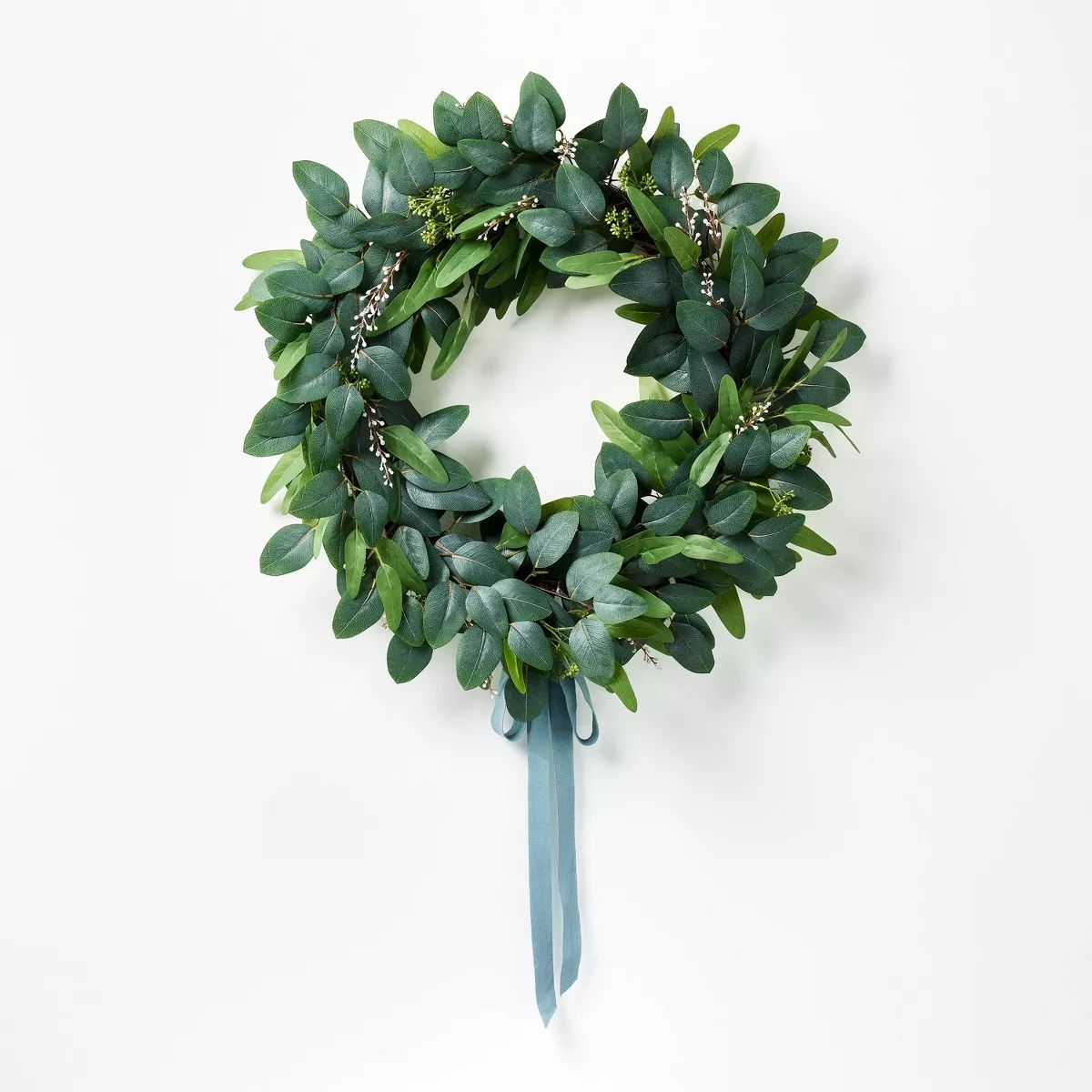 26" Eucalyptus Wreath with Ribbon Green - Threshold™ designed with Studio McGee | Target