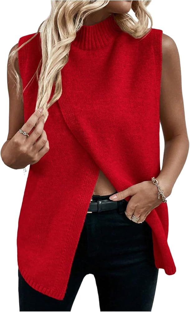 Verdusa Women's Fall Outfits Sweater Vest Mock Neck Sleeveless Knit Tops Pullovers Holiday Sweate... | Amazon (US)