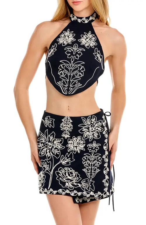 Agua Bendita Elay Batik Cover-Up Crop Top in Black at Nordstrom, Size Medium | Nordstrom