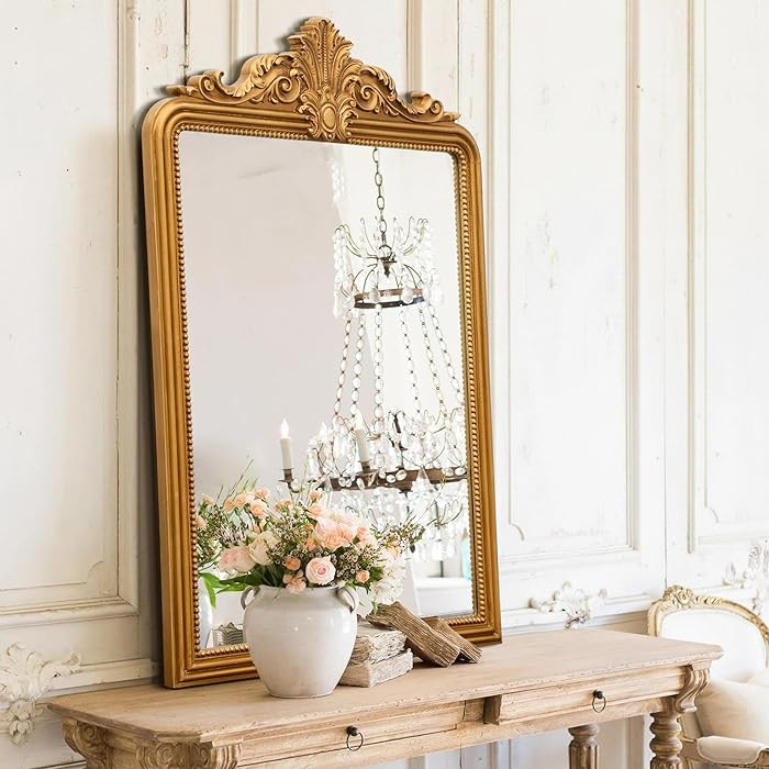 Besdomus Gold Large Vintage Mirror: 24" x 36" Arched Antique Wall Mounted Mirror - Traditional Or... | Amazon (US)