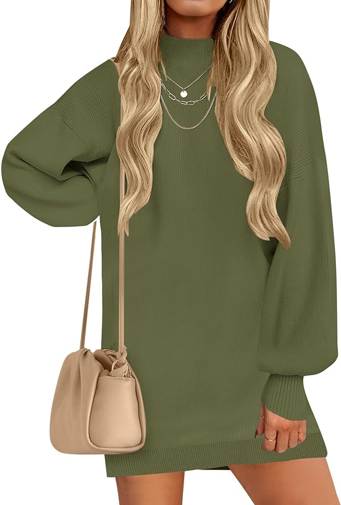 ZESICA Women's 2024 Fall Turtleneck Sweaters Dress Oversized Long Lantern Sleeve Casual Knit Pull... | Amazon (US)