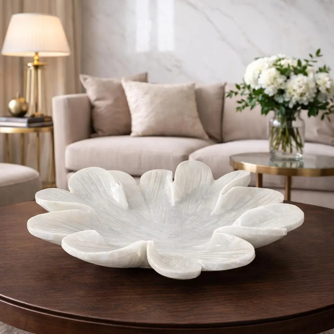 White Marble Floral Serving Bowl – Decorative Centerpiece Platter – Housewarming Gift – Tab... | Etsy (US)