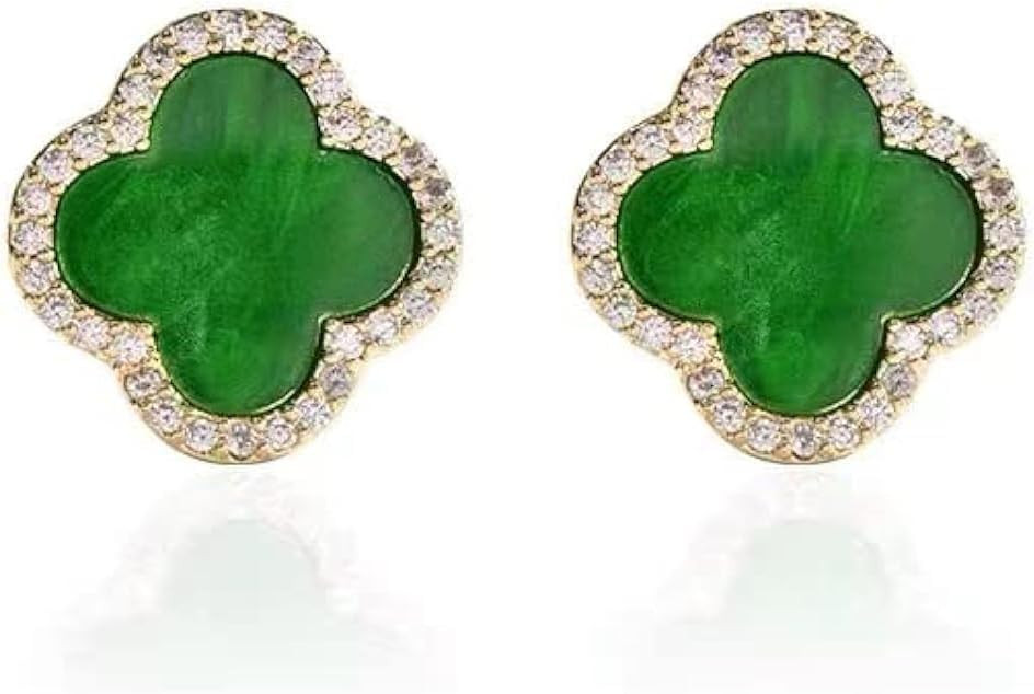 Four Leaf Clover Earrings Silver Needle Clover Earrings Full of Diamond Zircon Anti-Allergy Jewel... | Amazon (US)