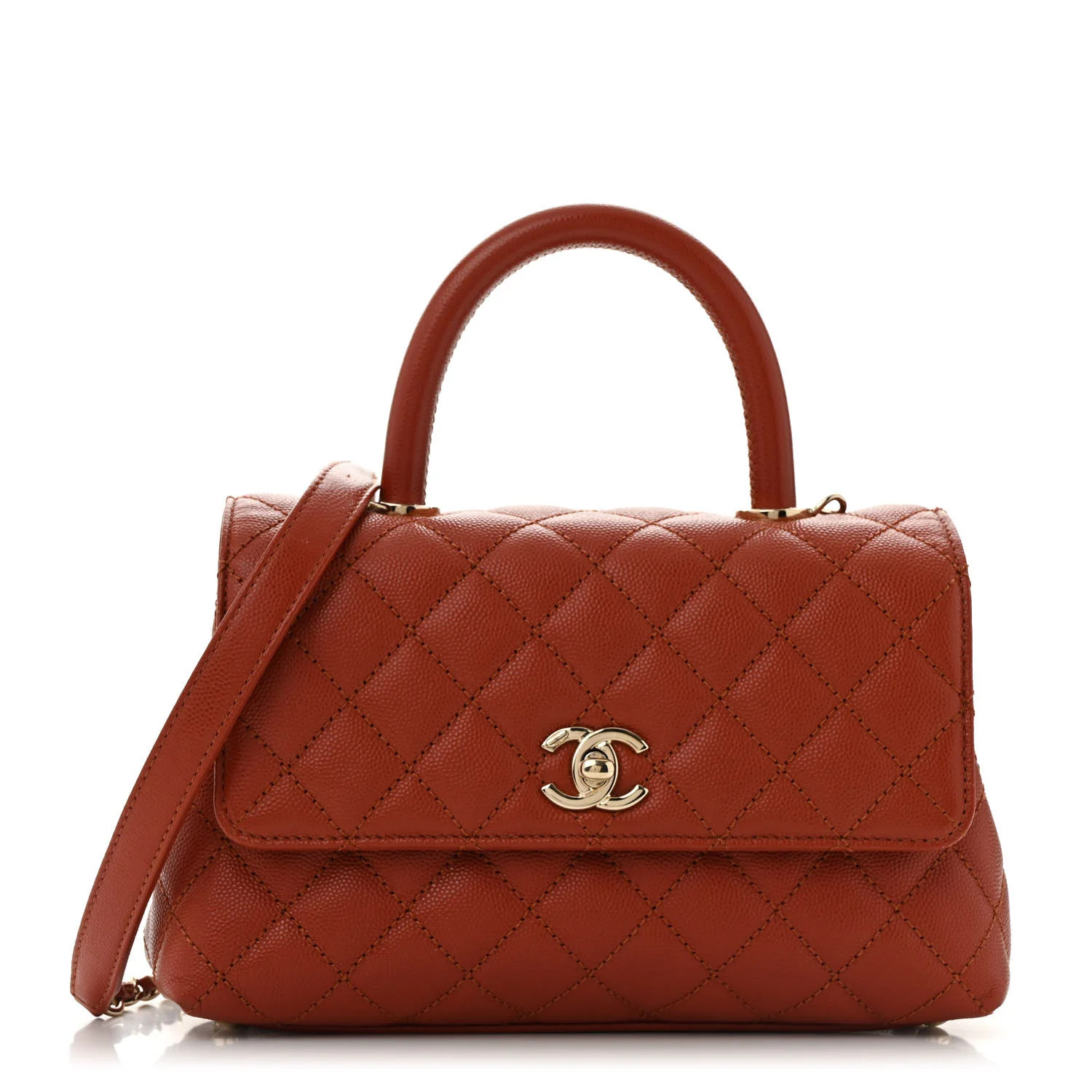 Chanel Caviar Quilted Mini Coco Handle Flap Dark Orange 1726263 | FASHIONPHILE (US)