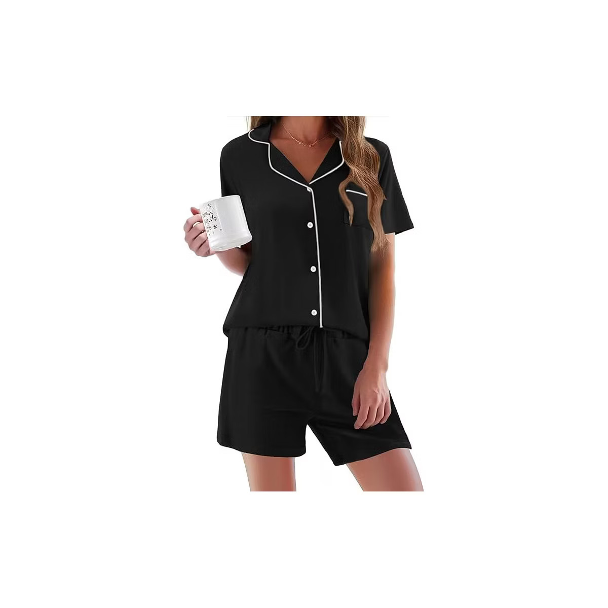 Ekouaer Pajamas Set for Women Short Sleeve Sleepwear Button Down Pjs Soft 2 Piece Lounge Sets Bla... | Target