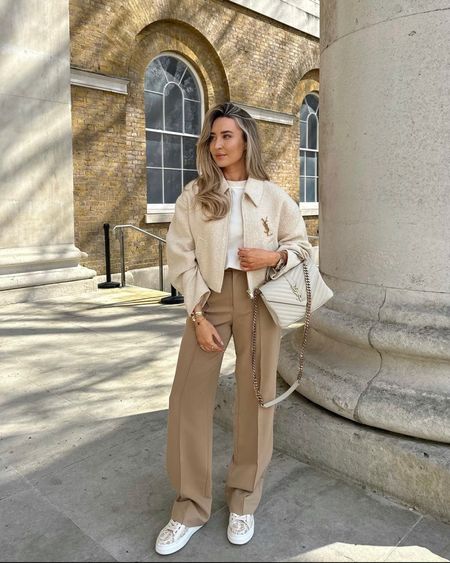 Cream & beige look for spring. Zara jacket & wide leg trousers, Chloe Lauren cream lace trainers, ysl handbag, arket white t shirt  

#LTKeurope #LTKstyletip #LTKSeasonal