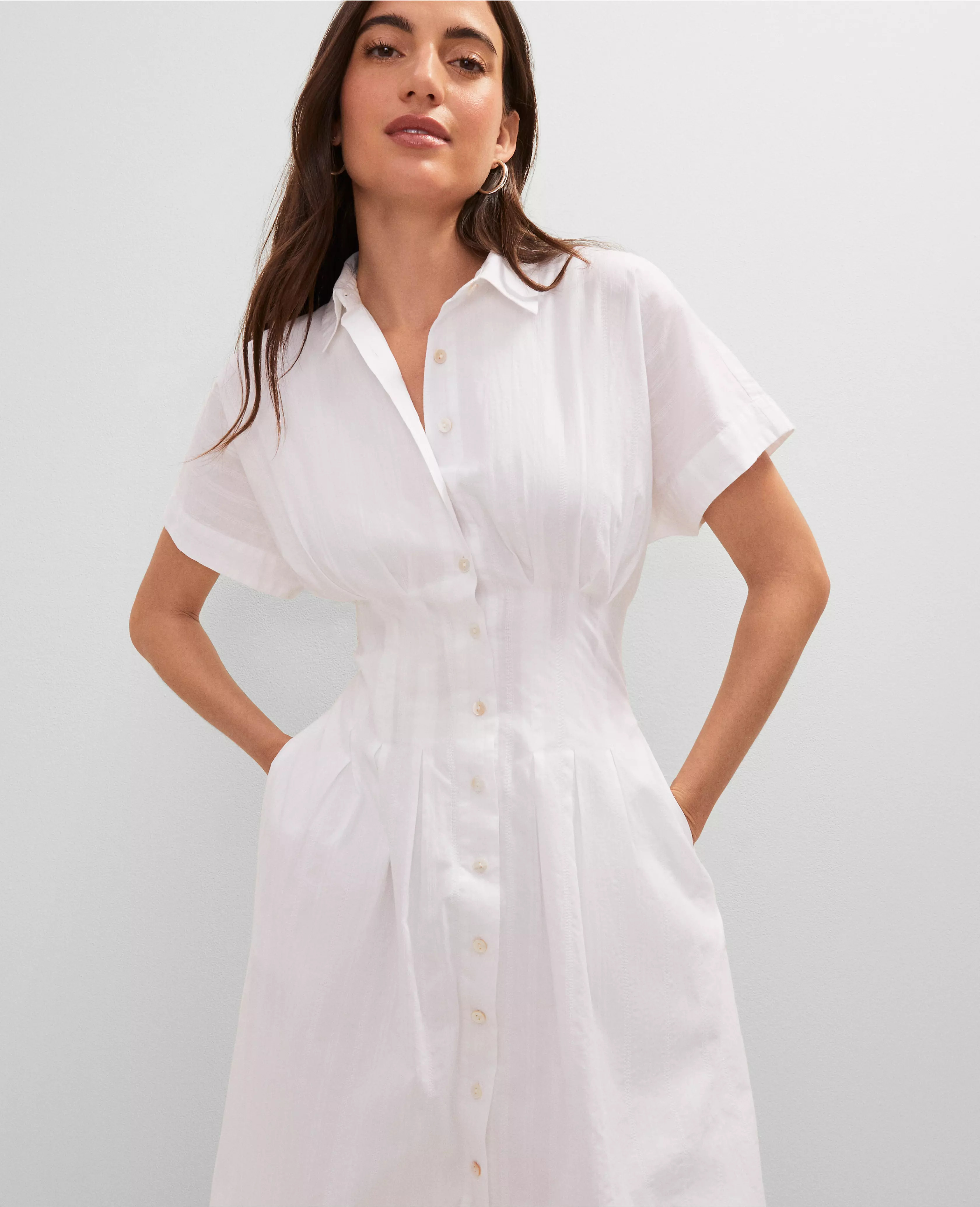 Weekend Collection Pleated Midi Shirtdress | Ann Taylor