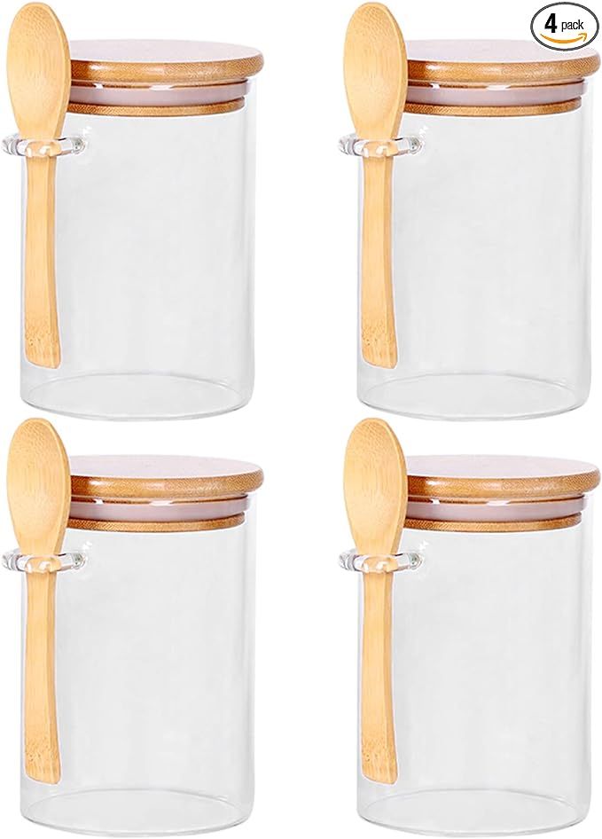Glass Jars with Bamboo Lids and Wooden Spoons Set of 4, Coffee Tea Sugar Container Set for Loose ... | Amazon (US)