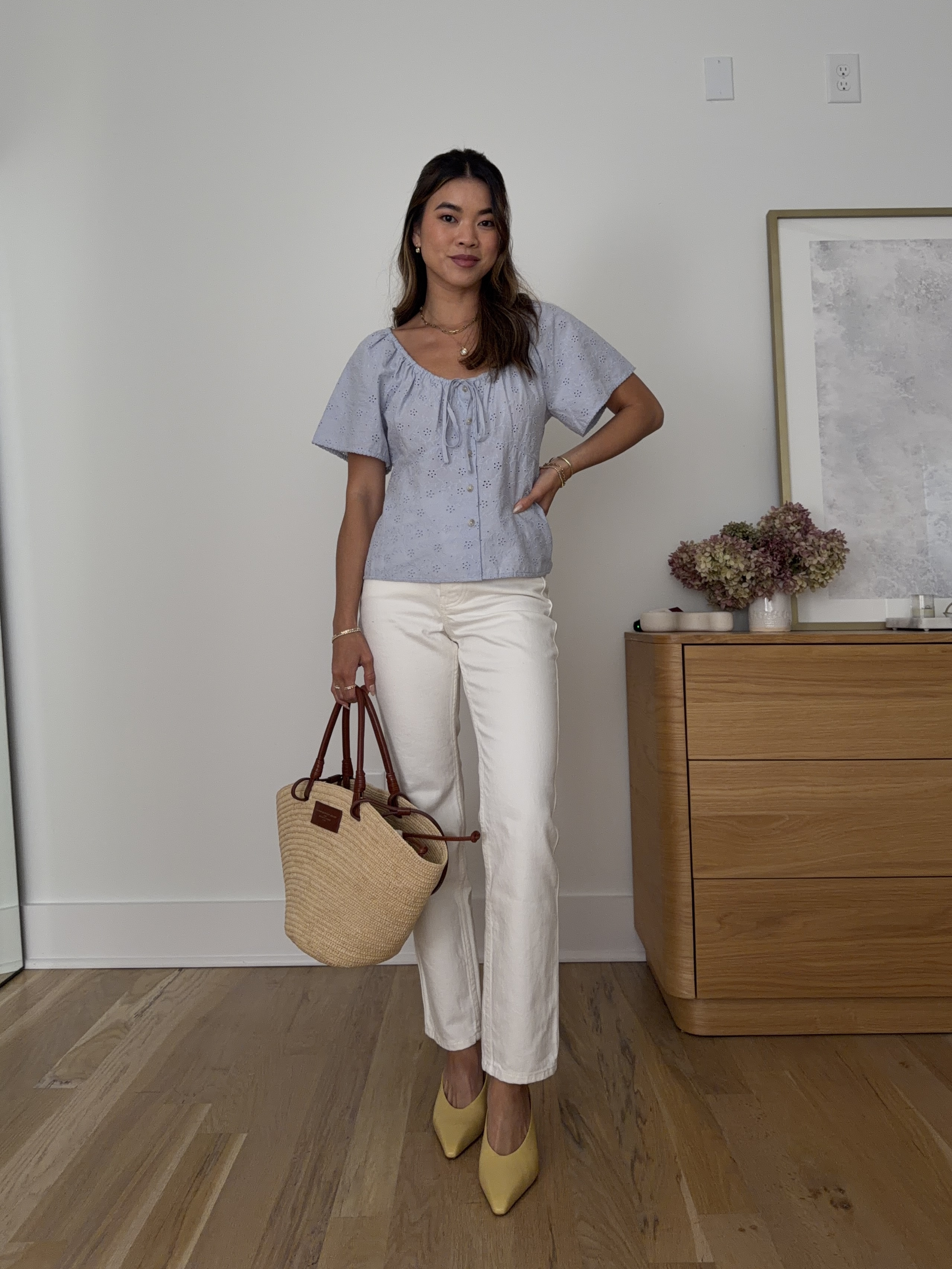Petite summer outfit inspo! These @SEZANE  jeans are the perfect length on me (I'm 5'2). 

Sizing info:
Target Short Sleeve Eyelet Scoop Neck Blouse - Size XS in Light Blue
Sezane Brut Sexy Jeans - Size 2 in Ecru

Petite style, petite fashion, mom outfit, mom style, petite pants, petite outfit ideas, petite outfits, best pants for petite, petite denim, spring style, spring outfits, beach outfits, vacation outfits, target blouse, summer blouse, workwear blouse, white jeans, petite white jeans,  

 

#LTKPetite #LTKSeasonal #LTKmomlife