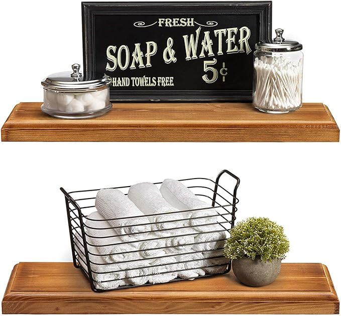 Rustic Farmhouse 2 Tier Floating Shelf - Routed Edge (Light Walnut, 2 Tier - 24" Length, 6" Width... | Amazon (US)