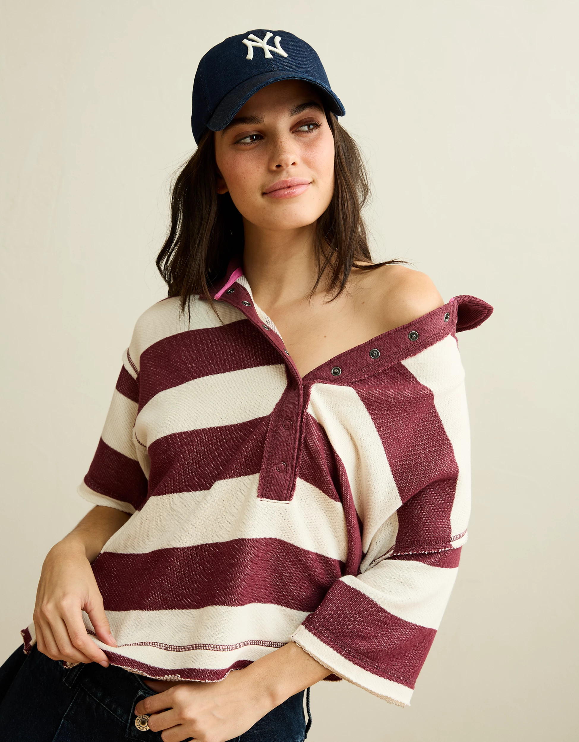 AE Campus Short-Sleeve Rugby Sweatshirt | American Eagle Outfitters (US & CA)