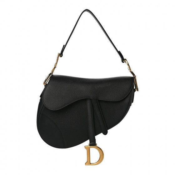 CHRISTIAN DIOR Grained Calfskin Saddle Bag Black | FASHIONPHILE | Fashionphile